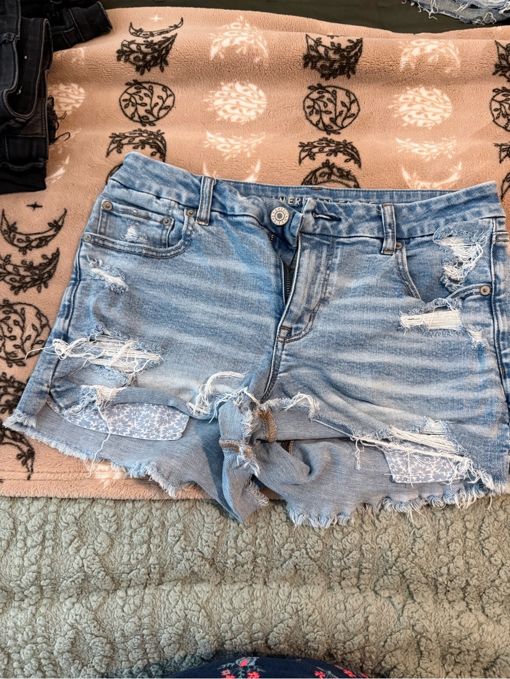 American Eagle Outfitters Light Blue Distressed Denim Shorts